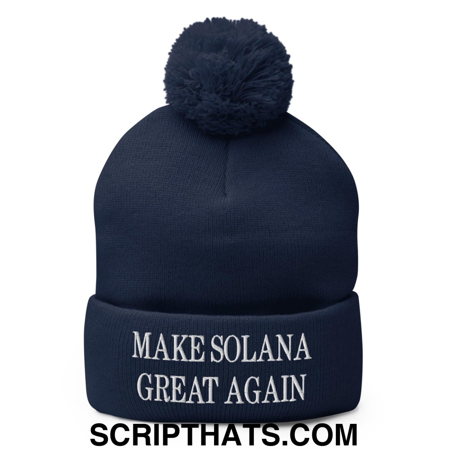 Make Solana Great Again Embroidered Pom Pom Knit Beanie Navy
