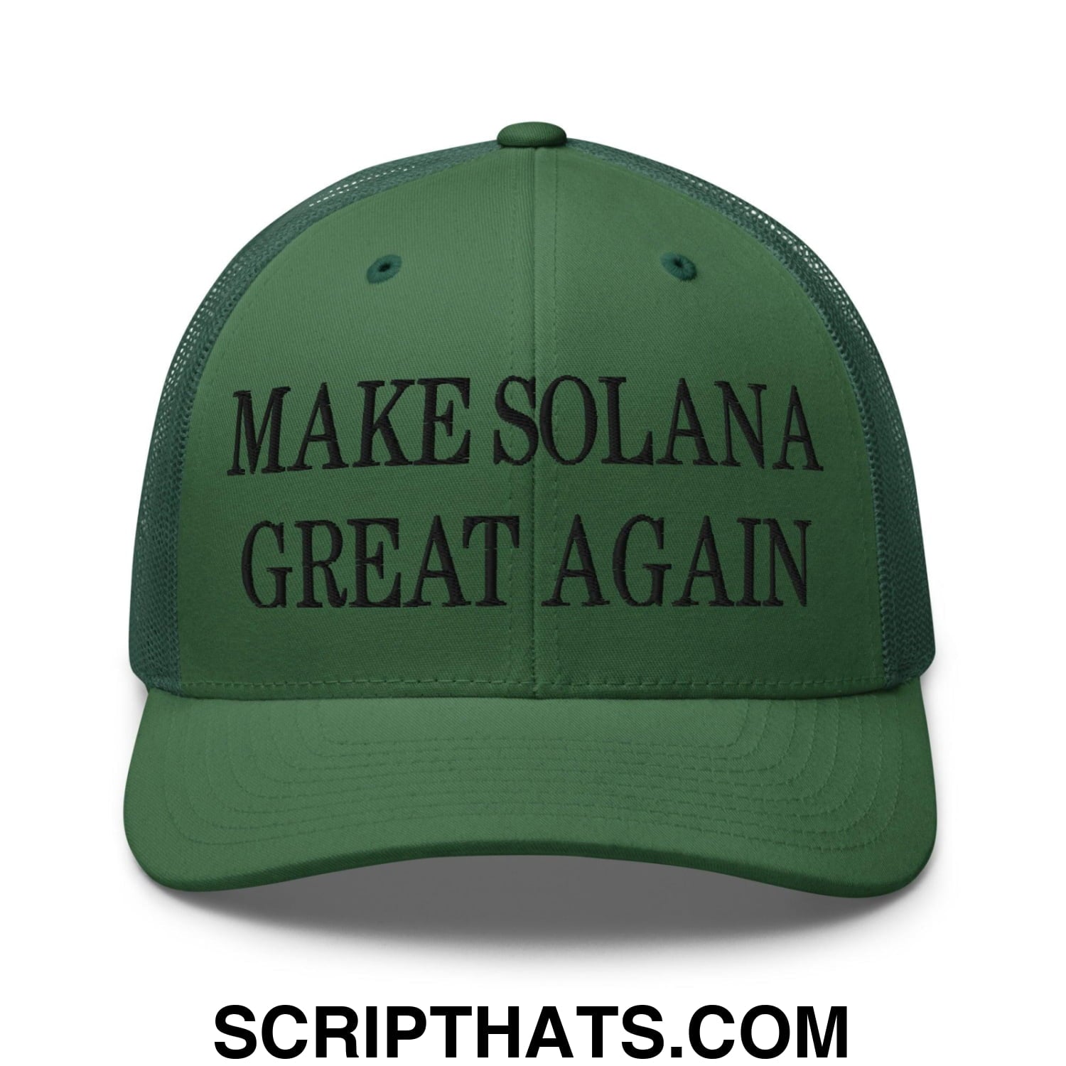 Make Solana Great Again Purple Pepe Embroidered Mesh Trucker Hat Default Title