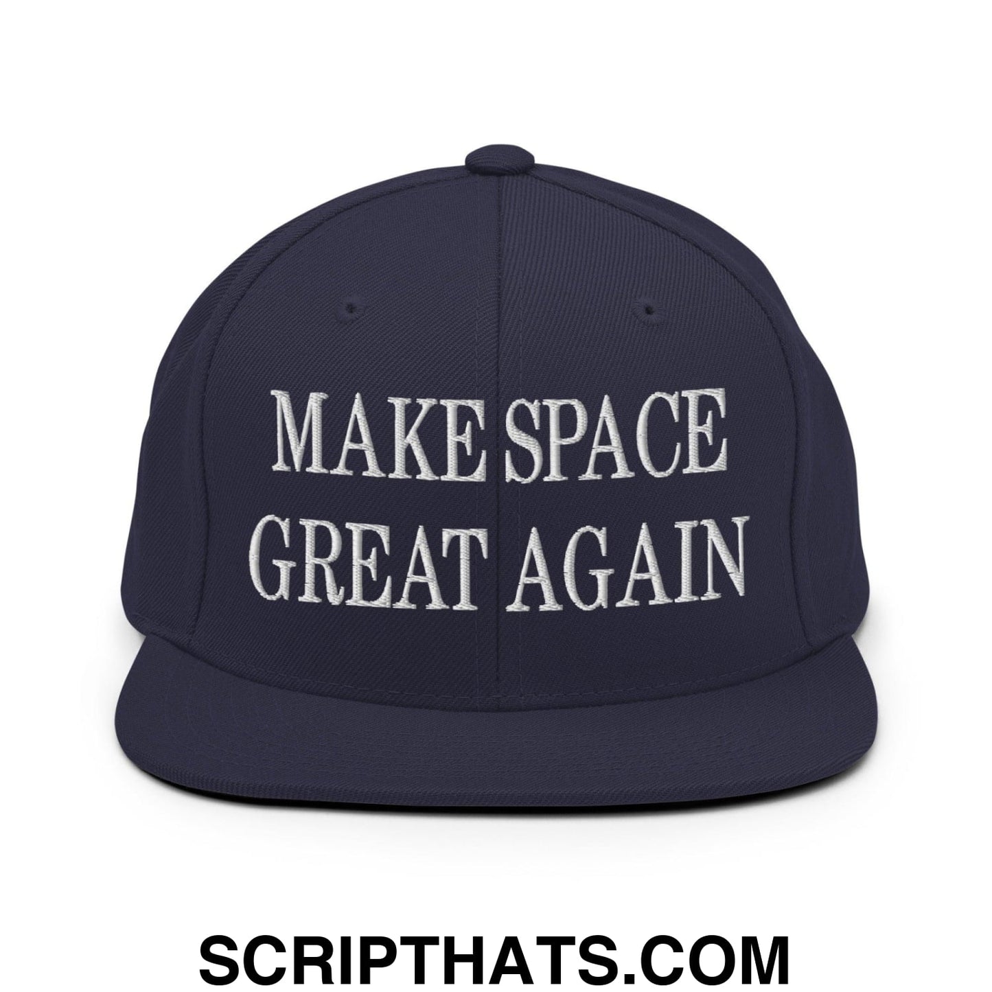 Make Space Great Again Embroidered Flat Bill Brim Snapback Hat Navy