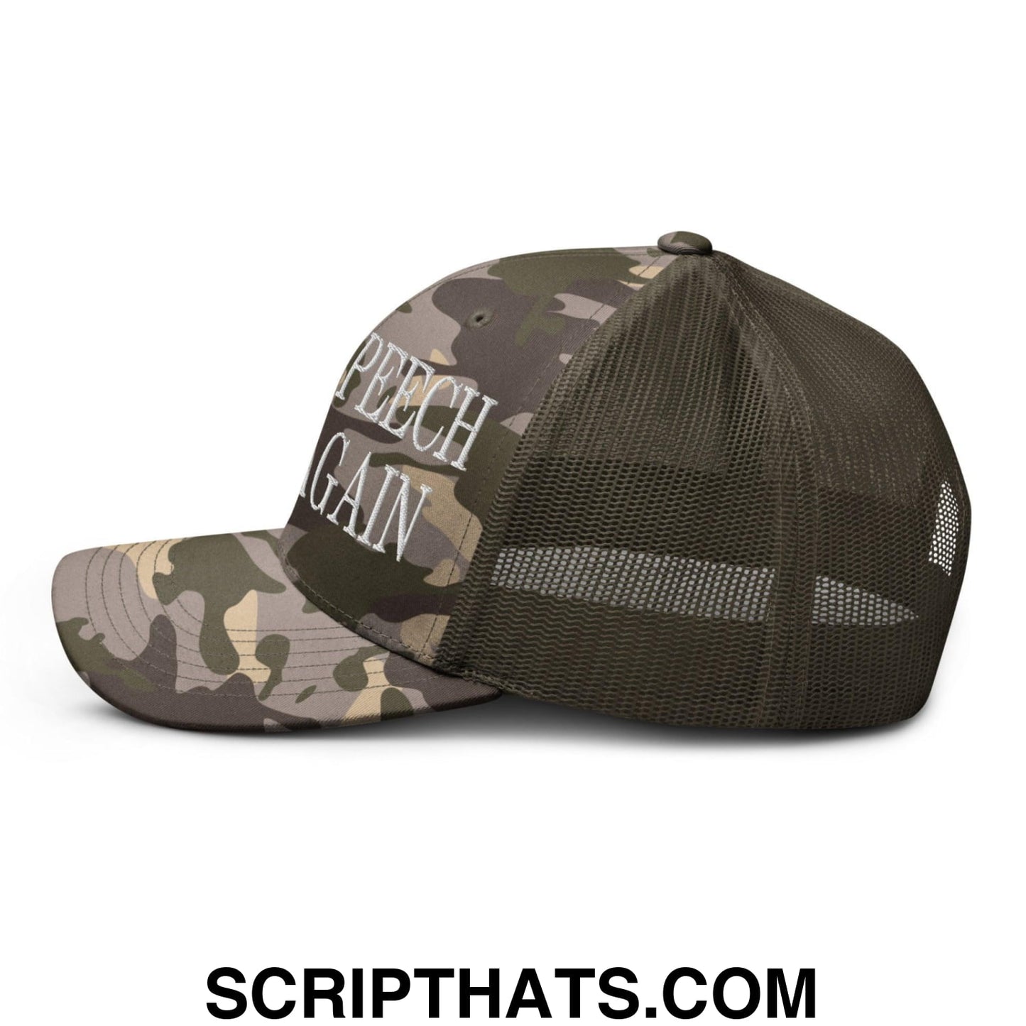 Make Speech Free Again Camo Trucker Hat Camo Olive