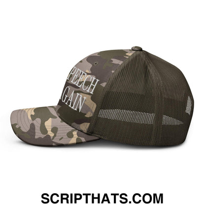 Make Speech Free Again Camo Trucker Hat Camo Olive