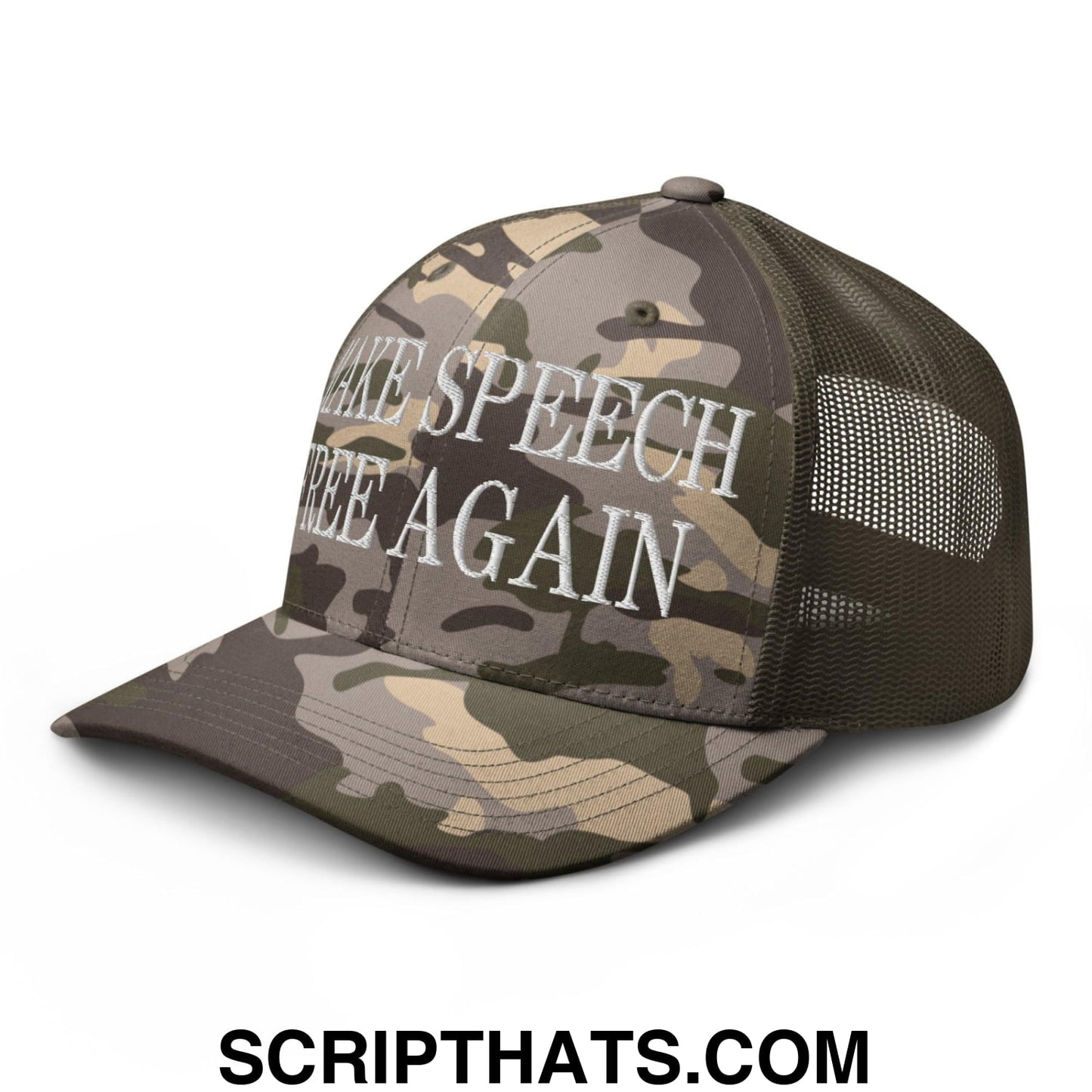 Make Speech Free Again Camo Trucker Hat Camo Olive