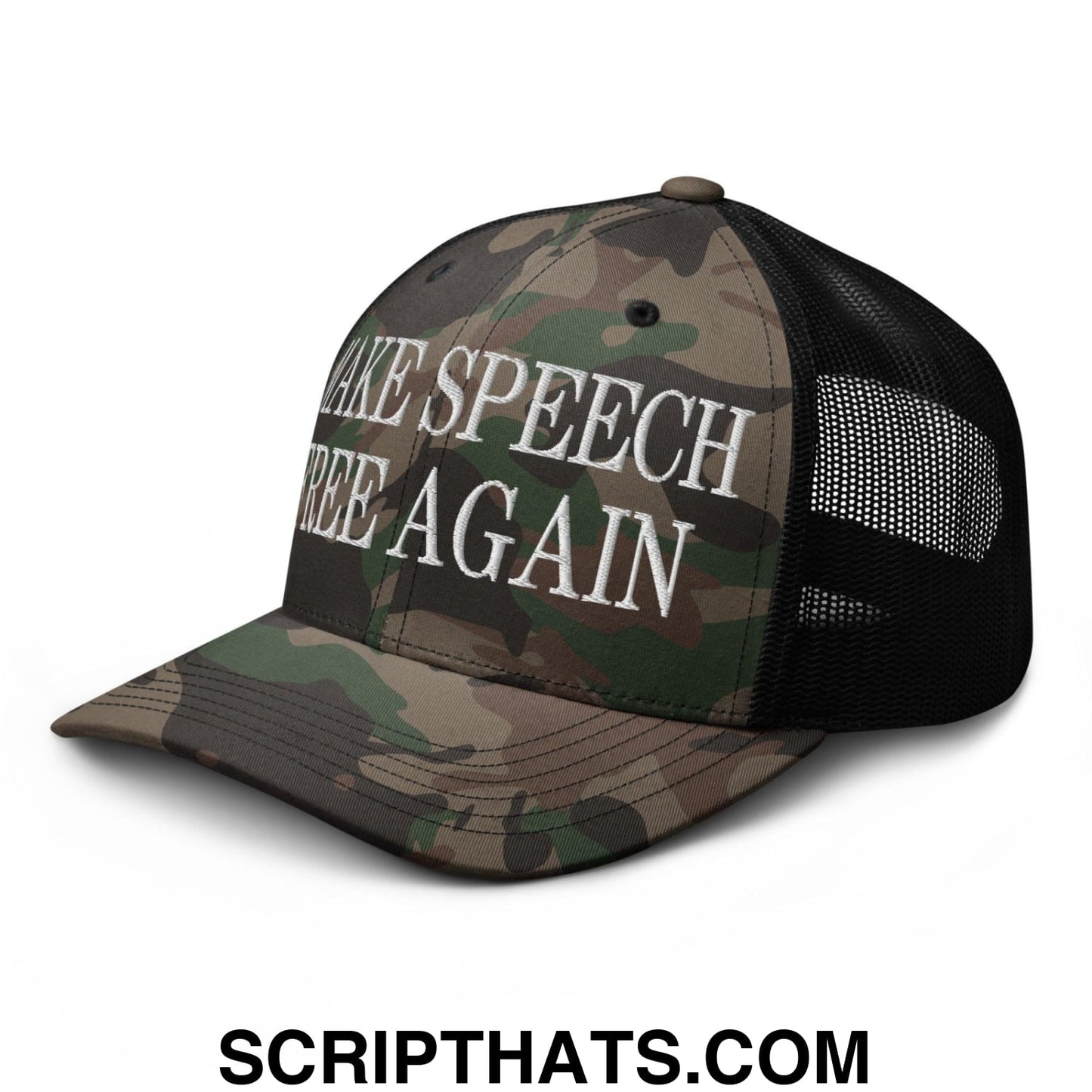Make Speech Free Again Camo Trucker Hat Camo Black