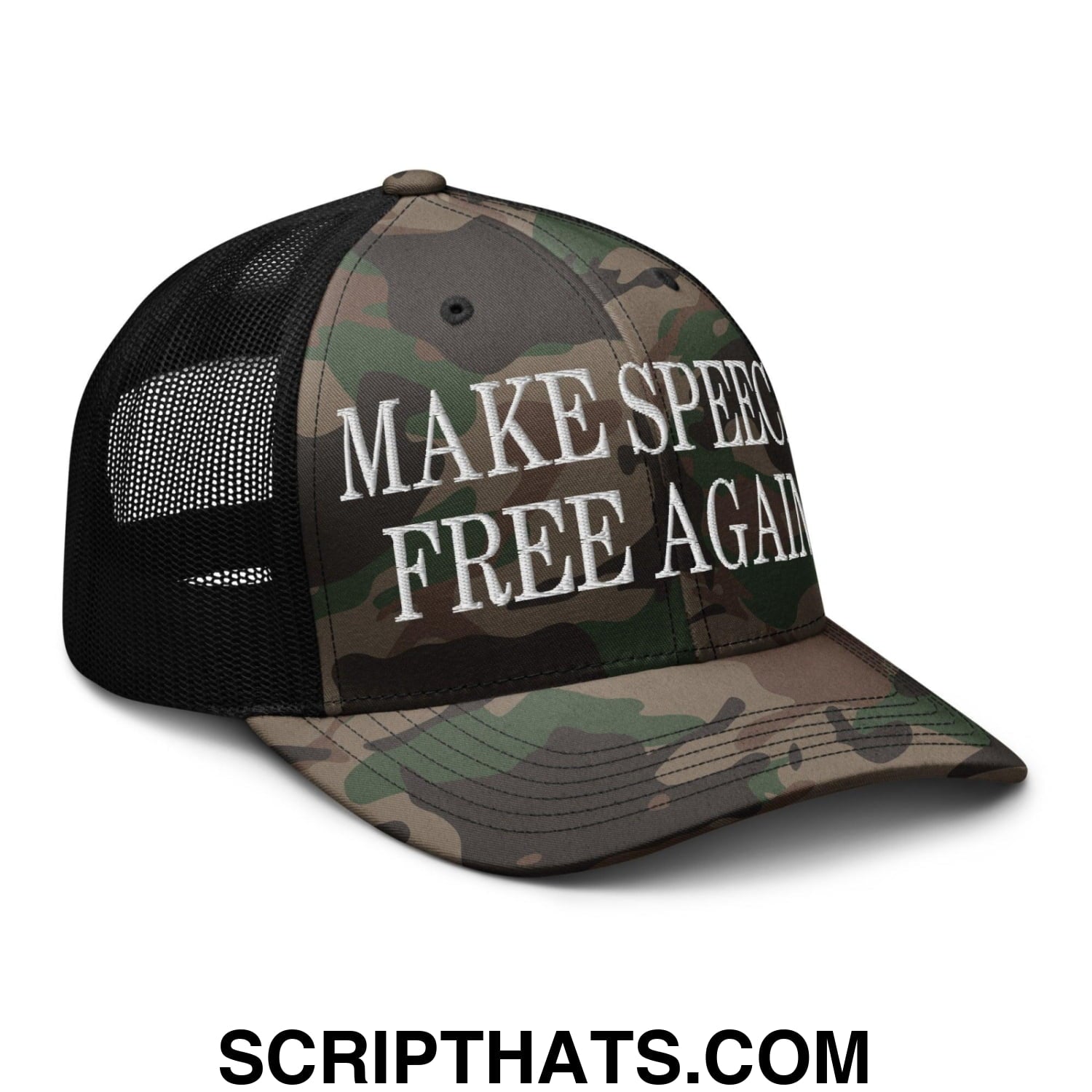 Make Speech Free Again Camo Trucker Hat Camo Black