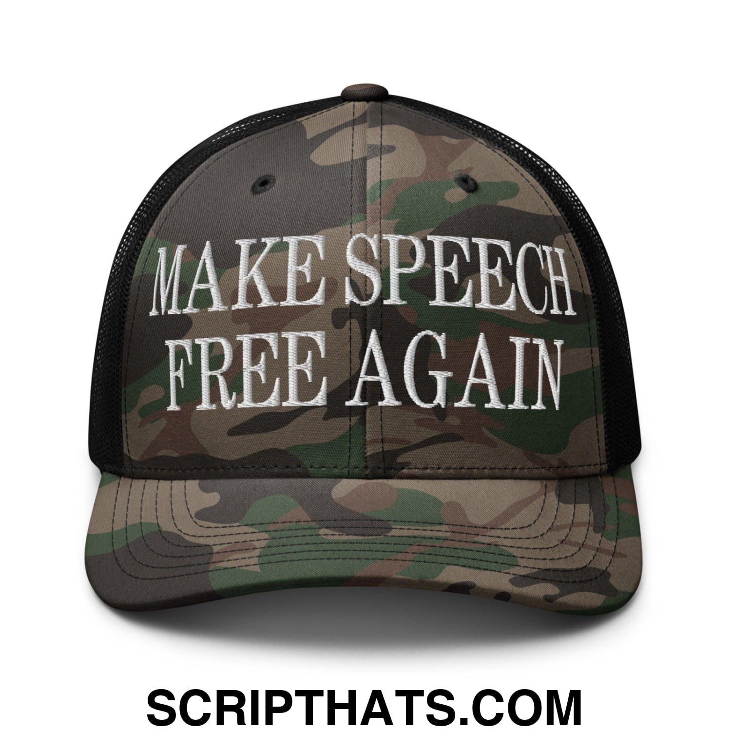 Make Speech Free Again Camo Trucker Hat Camo Black