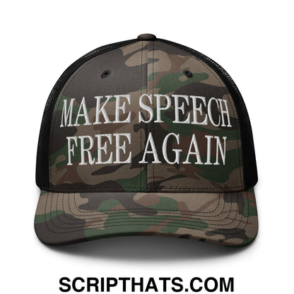 Make Speech Free Again Camo Trucker Hat Camo Black