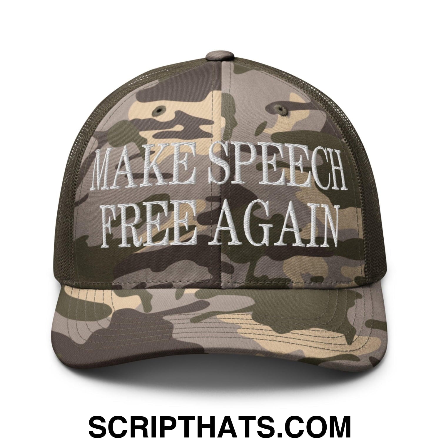 Make Speech Free Again Camo Trucker Hat Camo Olive