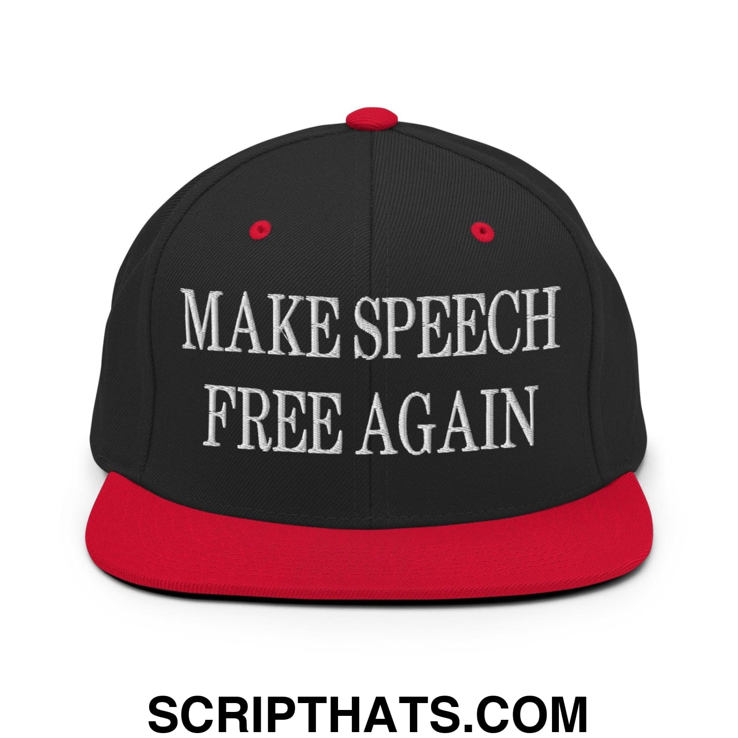 Make Speech Free Again Embroidered Flat Bill Brim Snapback Hat Black Red