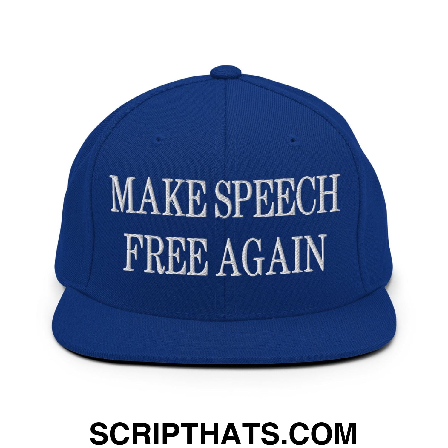 Make Speech Free Again Embroidered Flat Bill Brim Snapback Hat Royal Blue