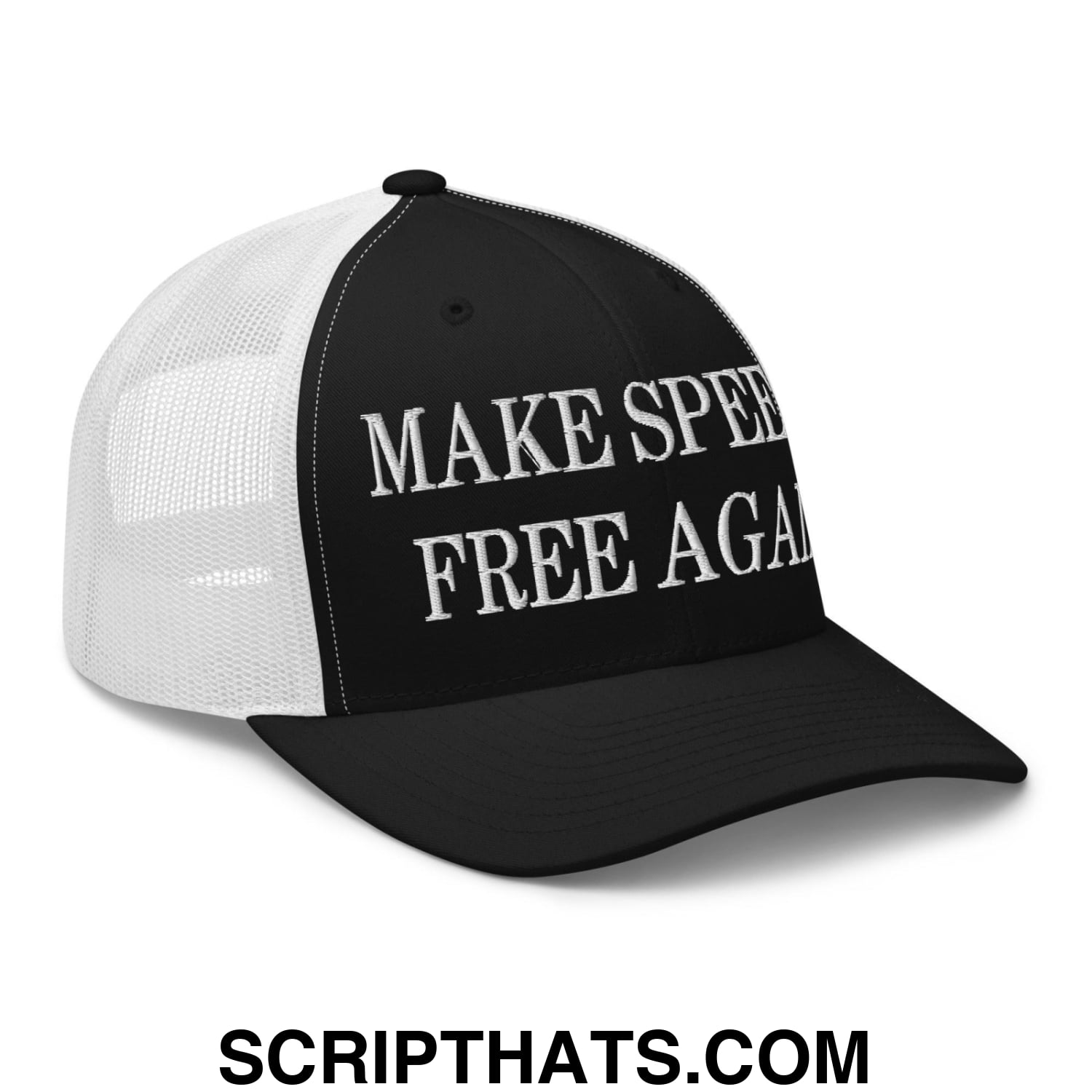 Make Speech Free Again Embroidered Mesh Trucker Hat Black White