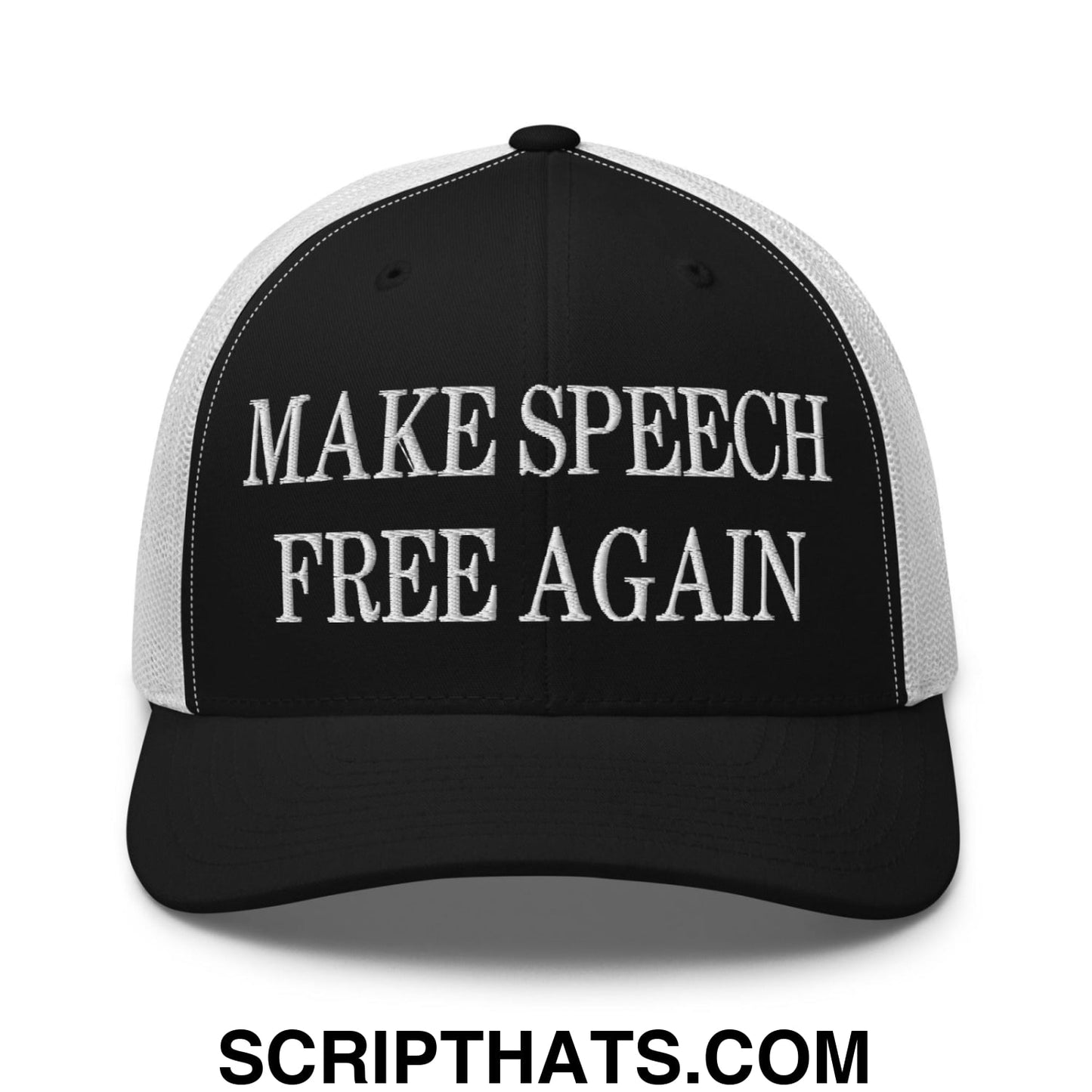 Make Speech Free Again Embroidered Mesh Trucker Hat Black White