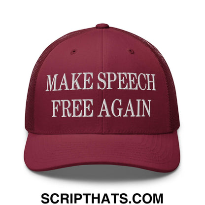 Make Speech Free Again Embroidered Mesh Trucker Hat Cranberry