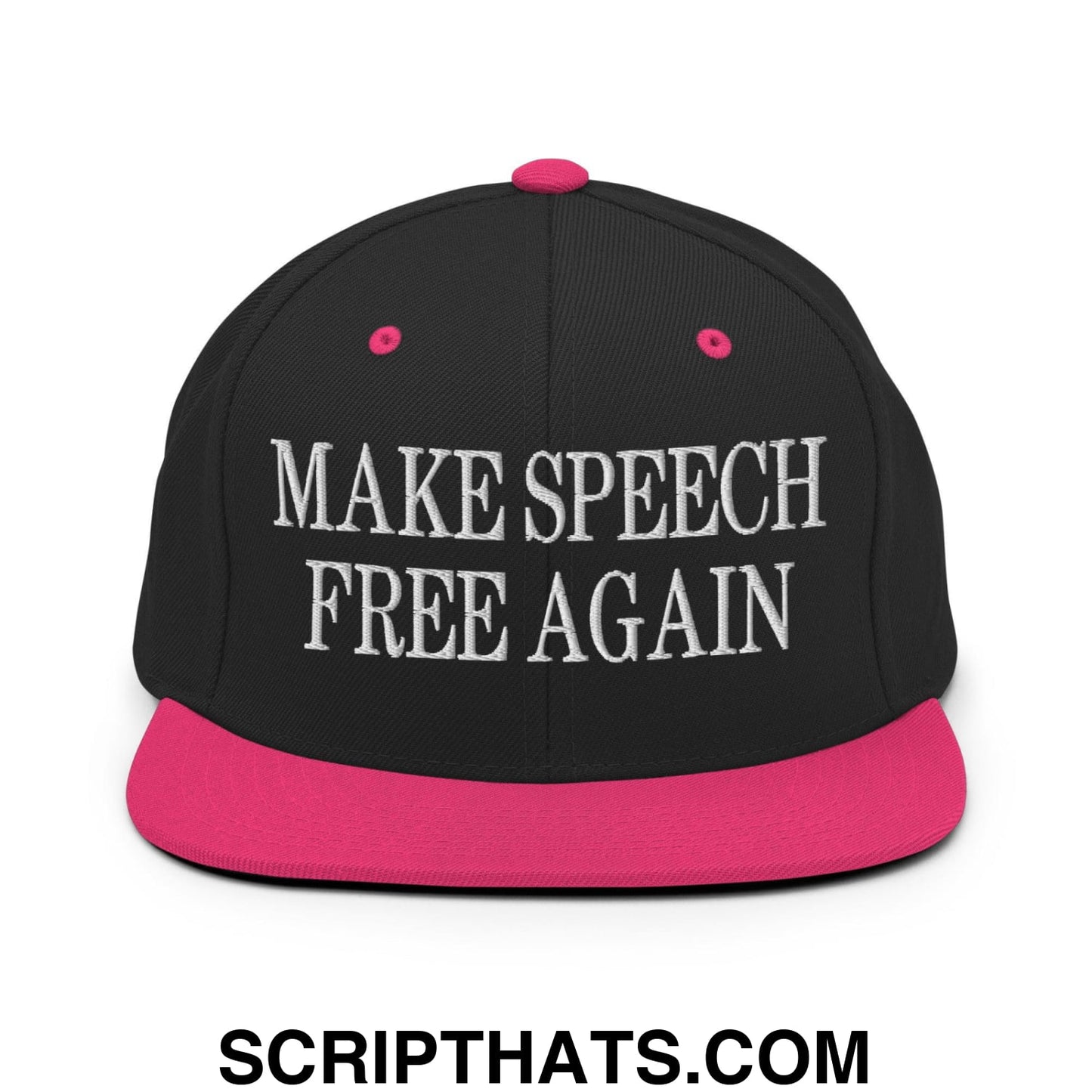 Make Speech Free Again Flat Bill Brim Snapback Hat Black Neon Pink