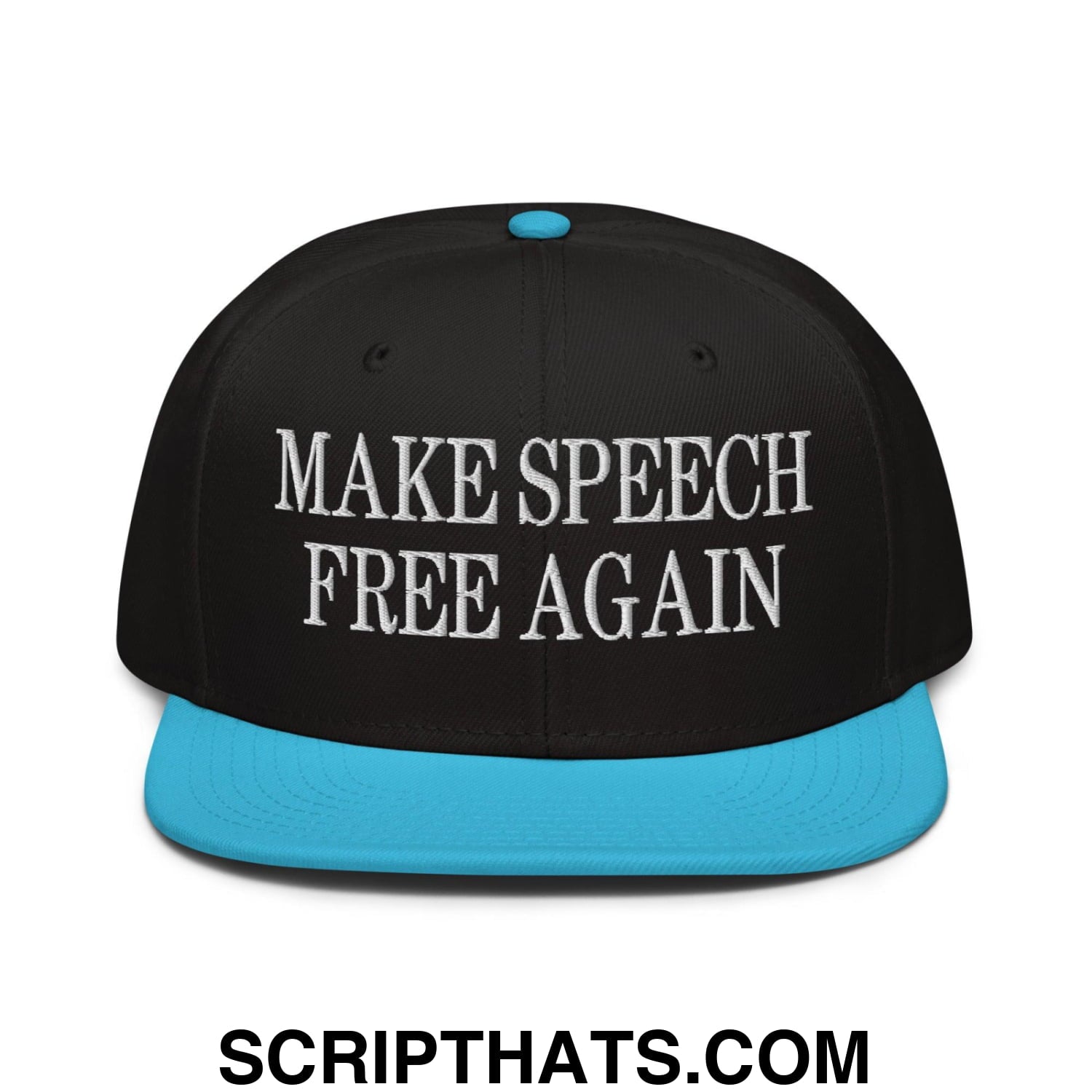 Make Speech Free Again High Crown Snapback Hat Aqua blue Black Black