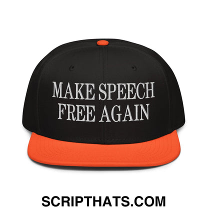 Make Speech Free Again High Crown Snapback Hat Orange Black Black