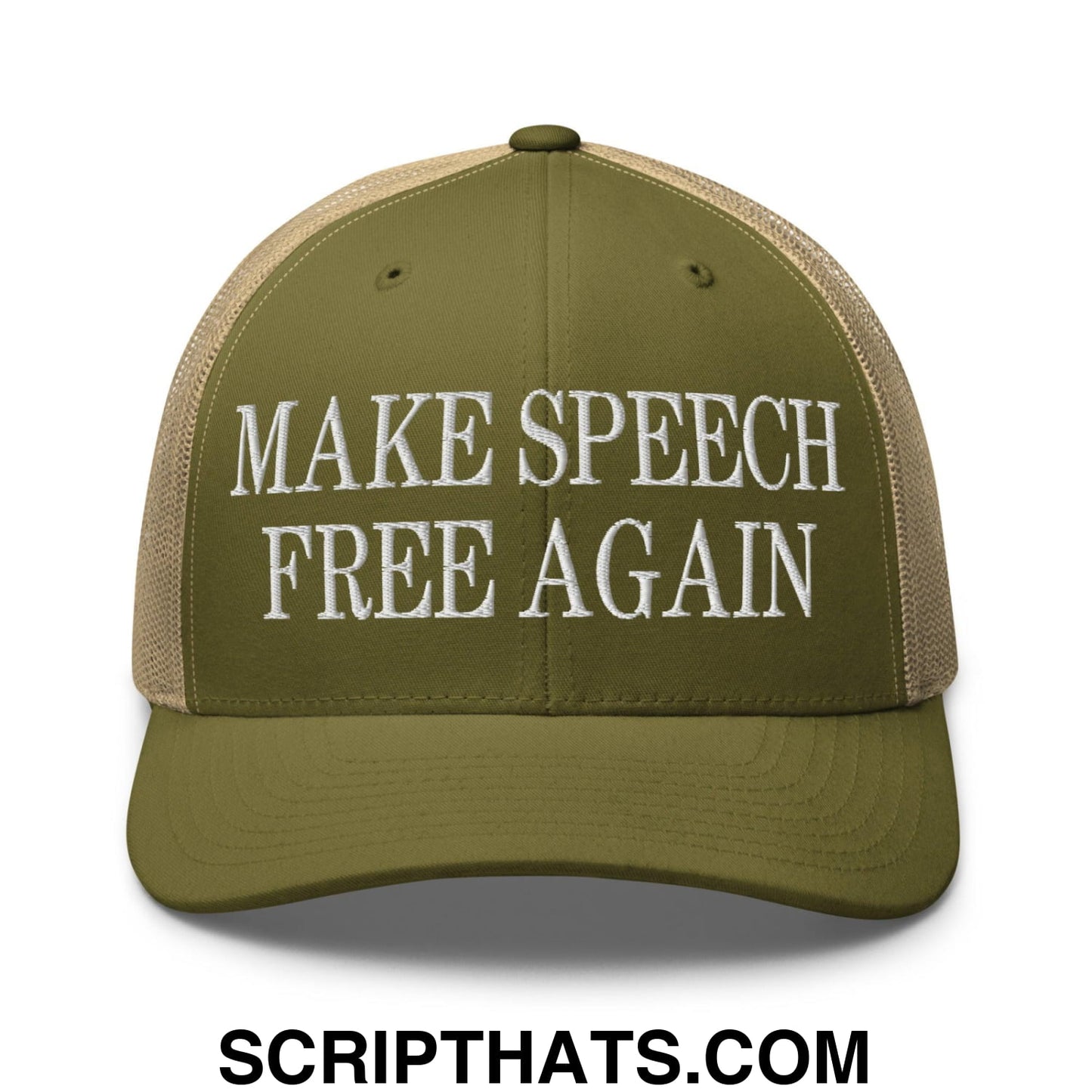 Make Speech Free Again Retro Trucker Hat Moss Khaki