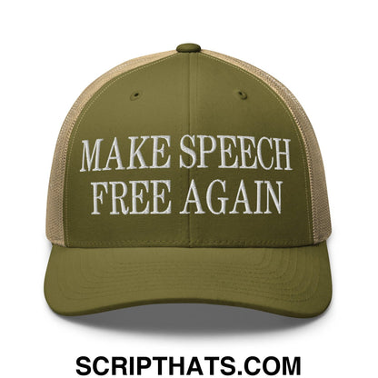 Make Speech Free Again Retro Trucker Hat Moss Khaki