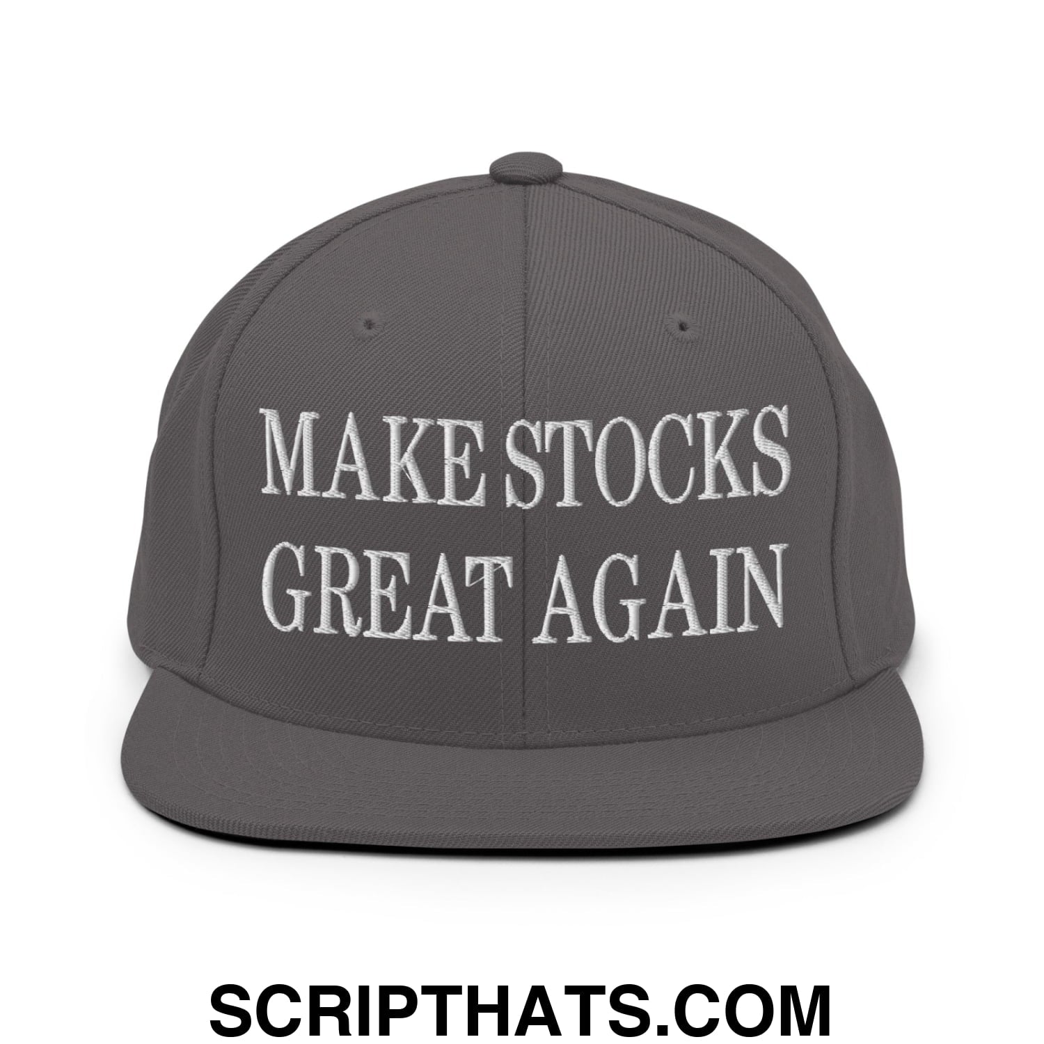 Make Stocks Great Again Embroidered Flat Bill Brim Snapback Hat Dark Grey