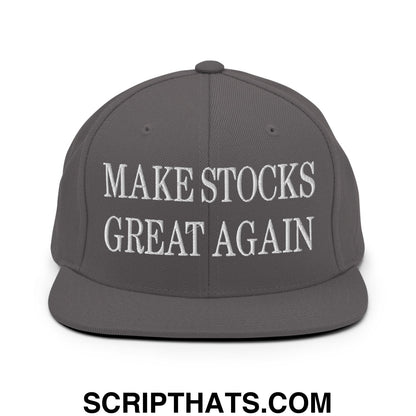 Make Stocks Great Again Embroidered Flat Bill Brim Snapback Hat Dark Grey