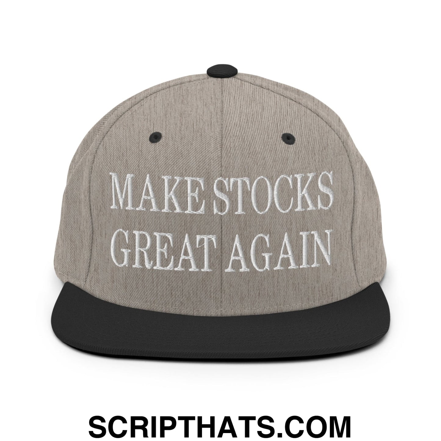 Make Stocks Great Again Embroidered Flat Bill Brim Snapback Hat Heather Black