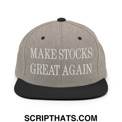 Make Stocks Great Again Embroidered Flat Bill Brim Snapback Hat Heather Black
