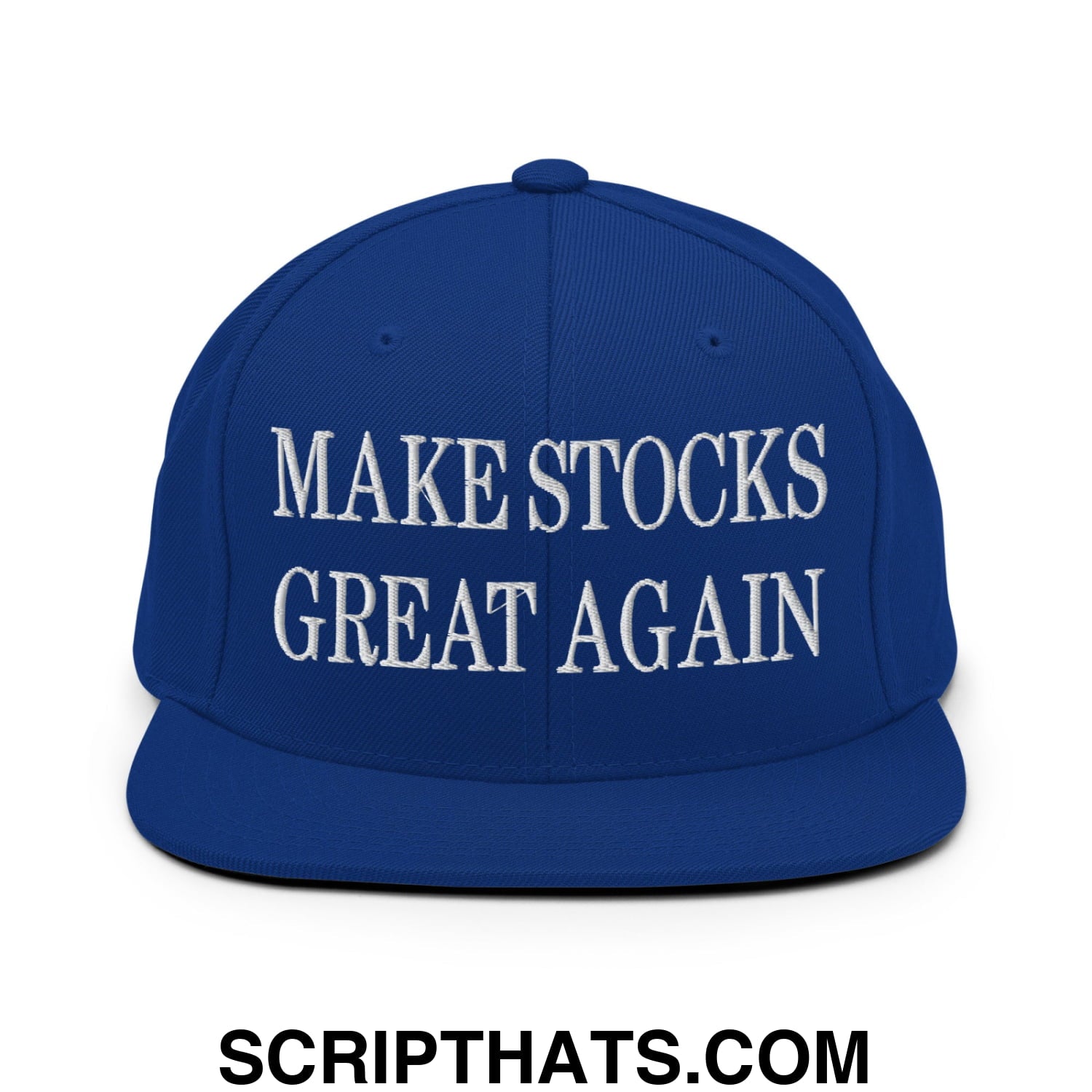 Make Stocks Great Again Embroidered Flat Bill Brim Snapback Hat Royal Blue