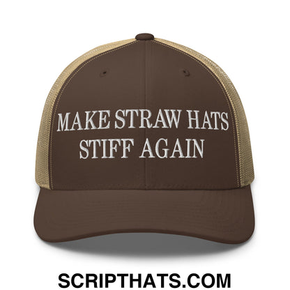 Make Straw Hats Stiff Again Embroidered Mesh Trucker Hat Brown Khaki