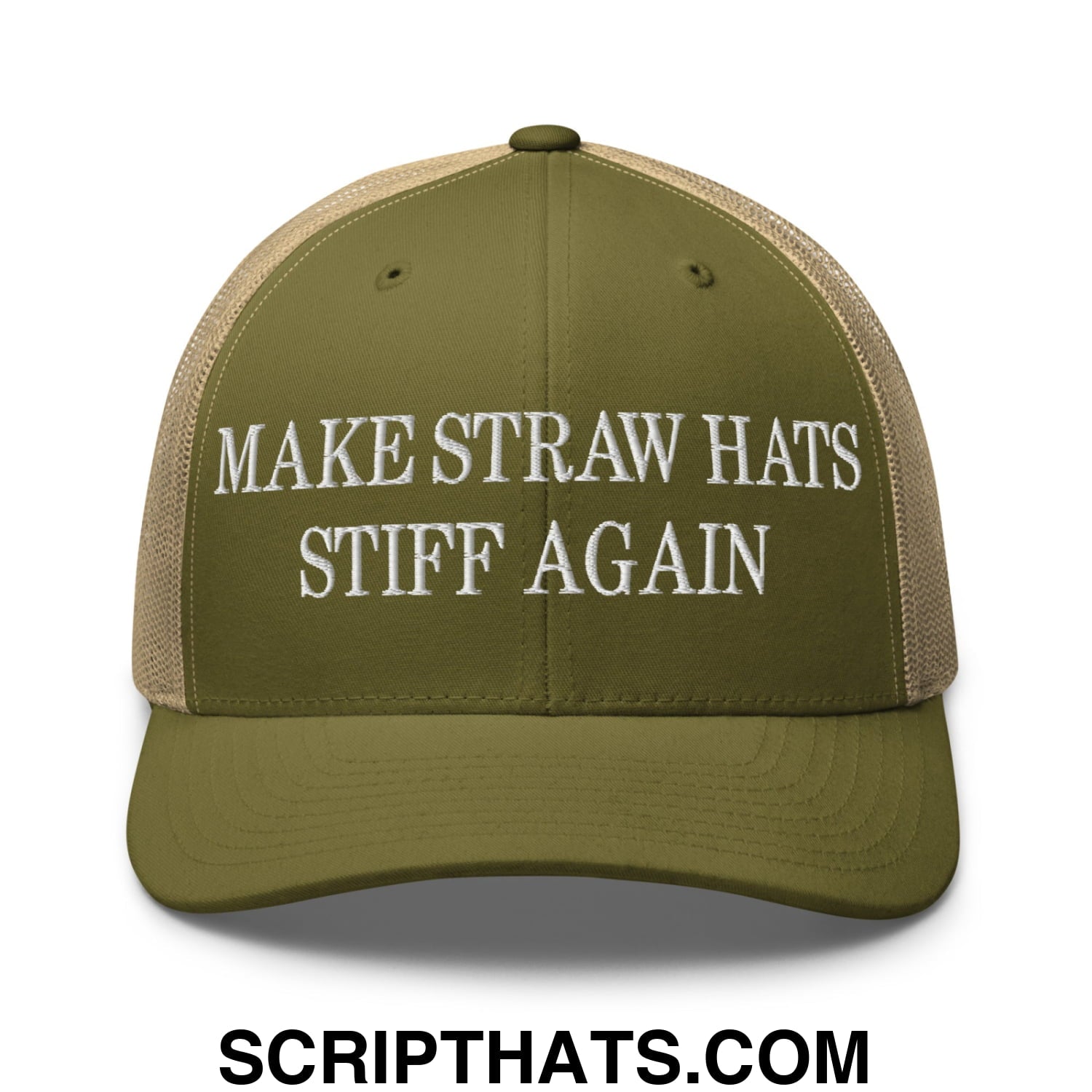 Make Straw Hats Stiff Again Embroidered Mesh Trucker Hat Moss Khaki
