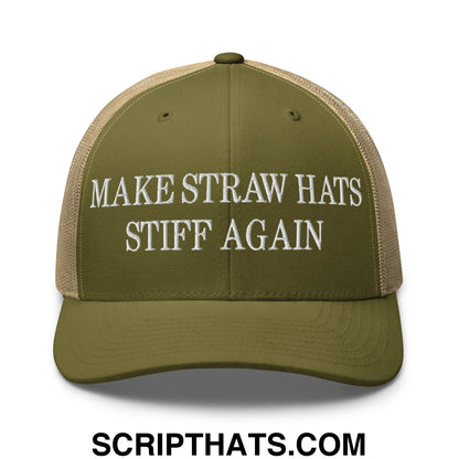 Make Straw Hats Stiff Again Embroidered Mesh Trucker Hat Moss Khaki