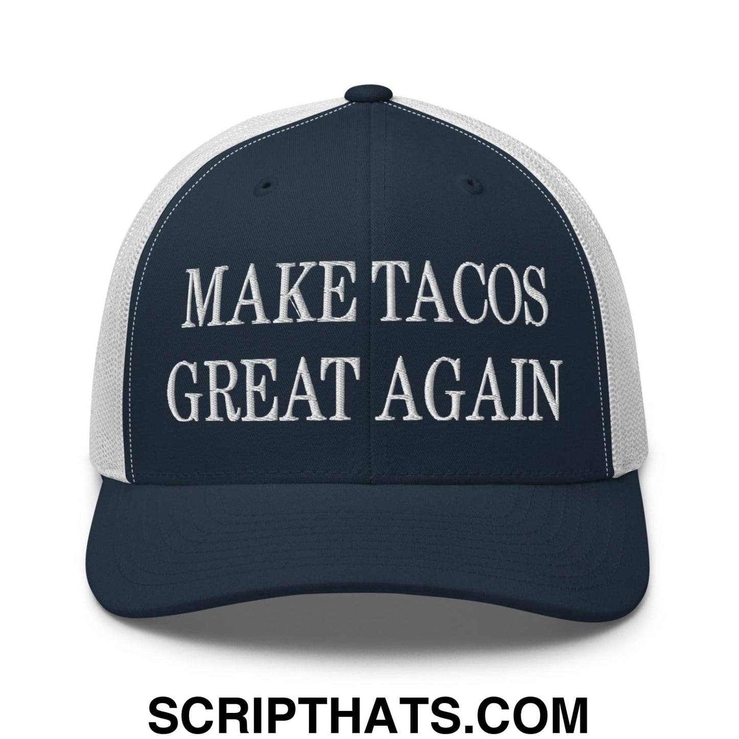 Make Tacos Great Again Embroidered Mesh Trucker Hat Navy White
