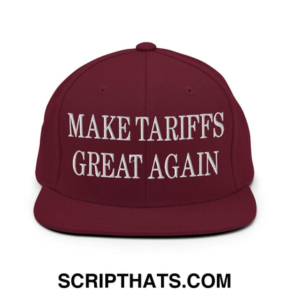Make Tariffs Great Again Embroidered Flat Bill Brim Snapback Hat Maroon