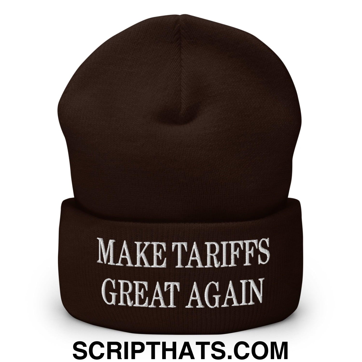 Make Tariffs Great Again Embroidered Knit Cuffed Beanie Brown