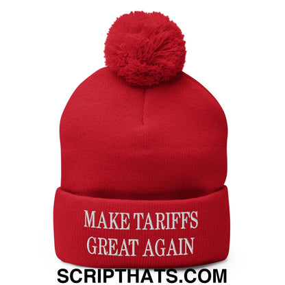 Make Tariffs Great Again Embroidered Knit Pom Pom Beanie Red