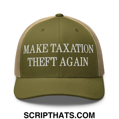 Make Taxation Theft Again Embroidered Mesh Trucker Hat Moss Khaki
