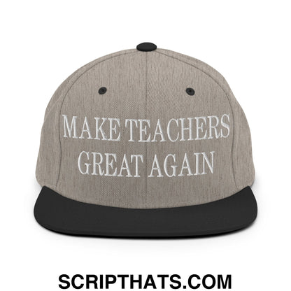 Make Teachers Great Again Embroidered Flat Bill Brim Snapback Hat Heather Black