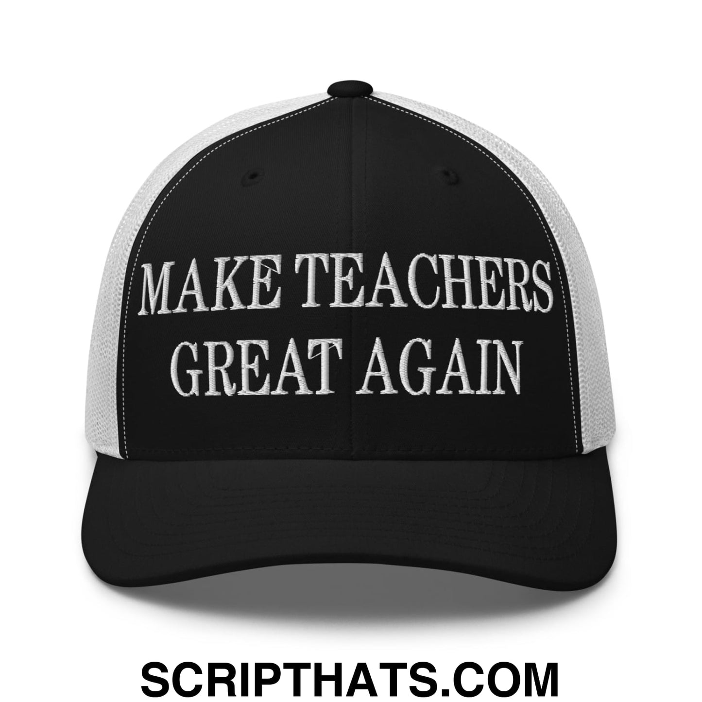 Make Teachers Great Again Embroidered Mesh Trucker Hat Black White