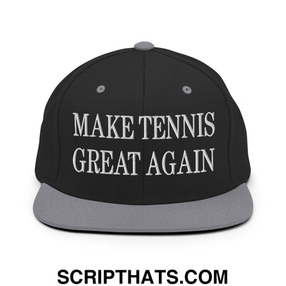 Make Tennis Great Again Embroidered Flat Bill Brim Snapback Hat Black Silver