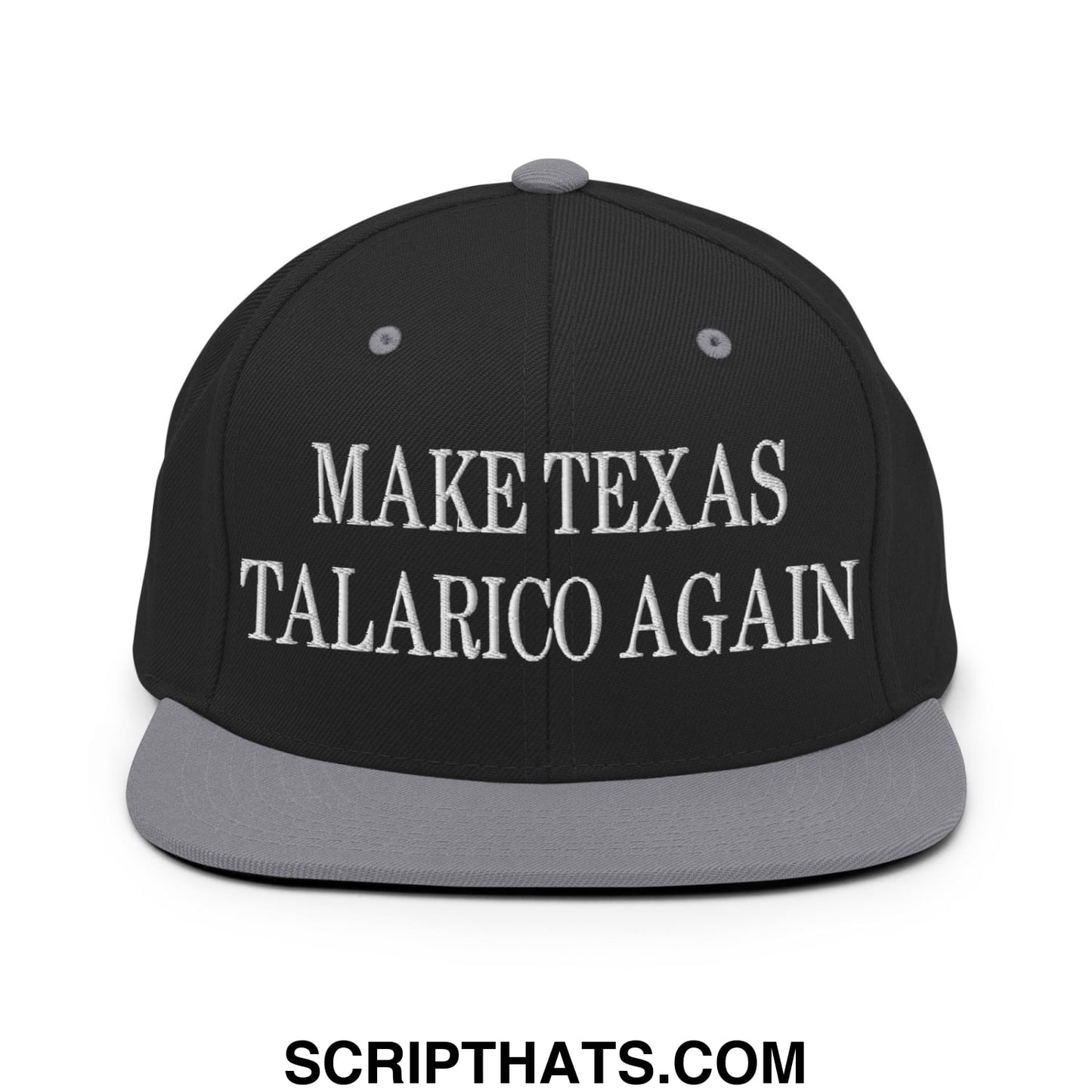Make Texas Talarico Again Embroidered Flat Bill Brim Snapback Hat Black Silver