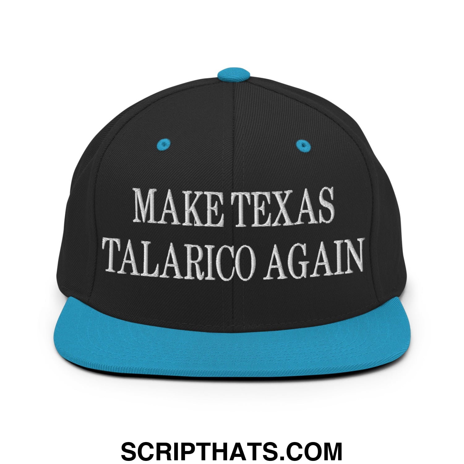 Make Texas Talarico Again Embroidered Flat Bill Brim Snapback Hat Black Teal