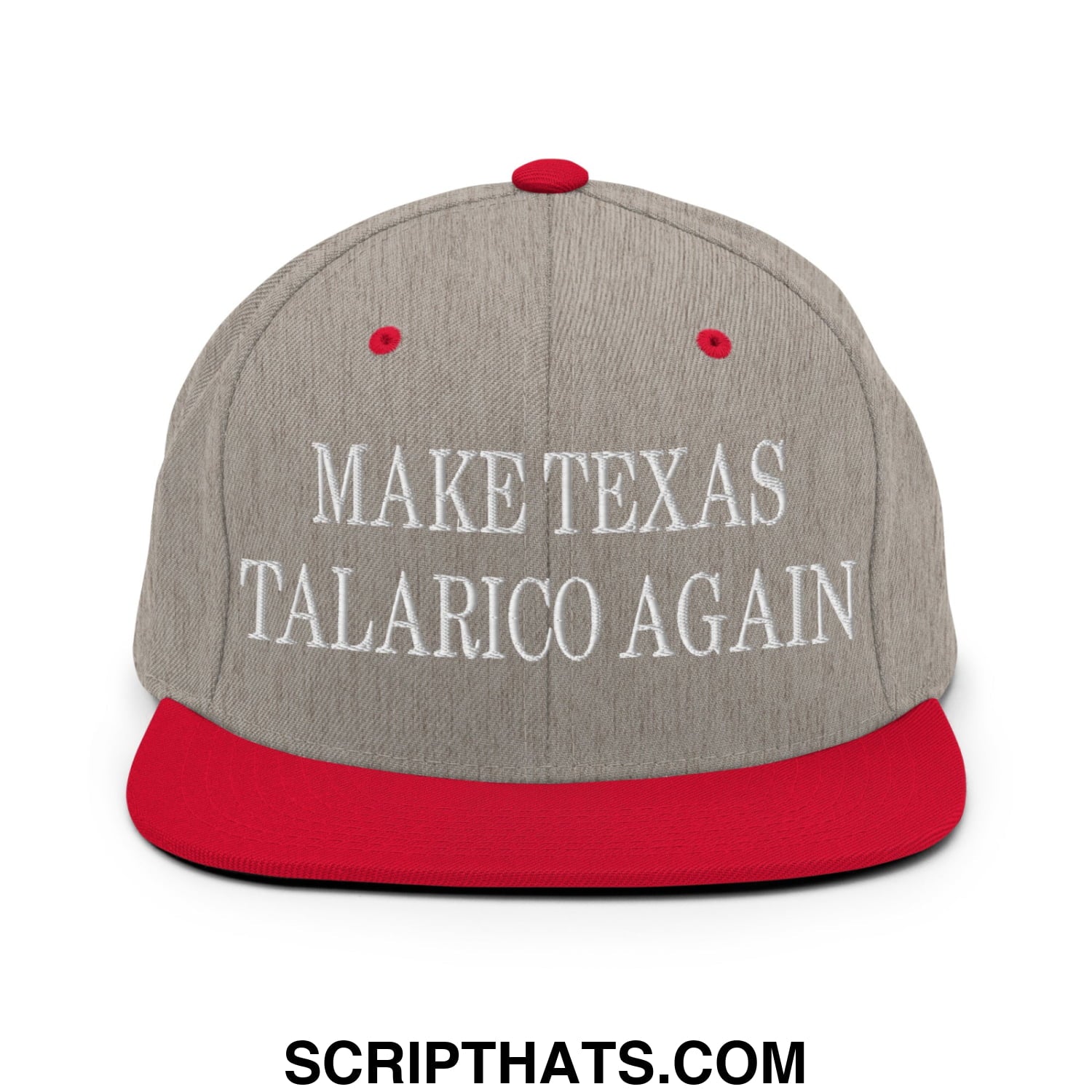 Make Texas Talarico Again Embroidered Flat Bill Brim Snapback Hat Heather Grey Red