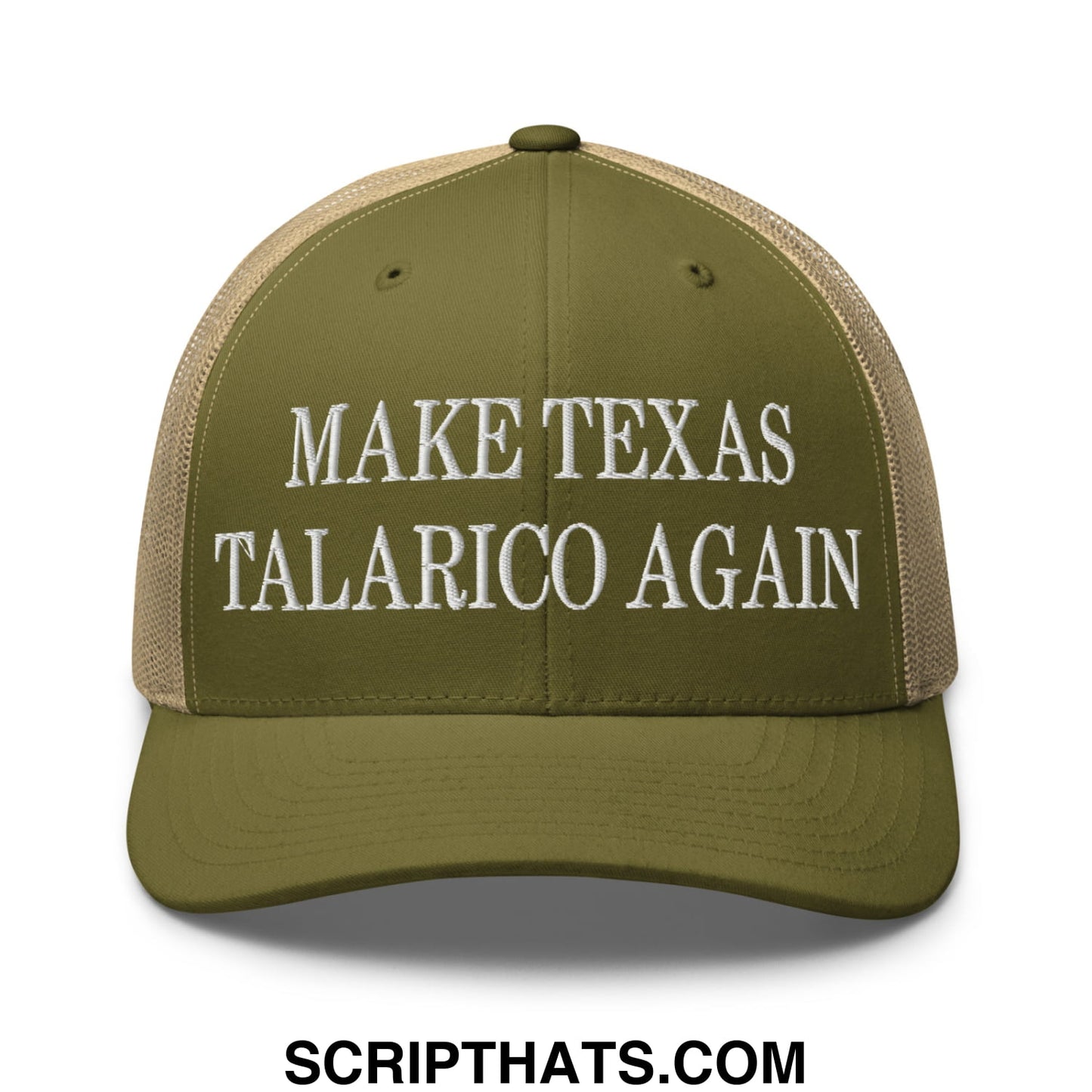 Make Texas Talarico Again Embroidered Mesh Trucker Hat Moss Khaki