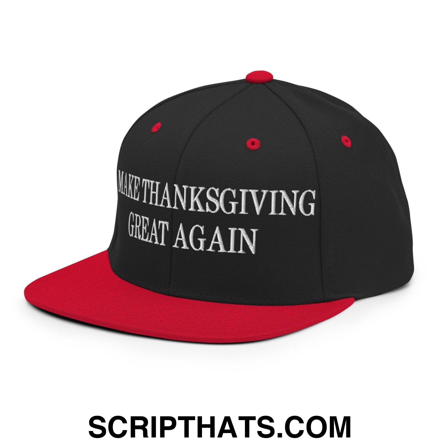 Make Thanksgiving Great Again Embroidered Flat Bill Brim Snapback Hat Black Red