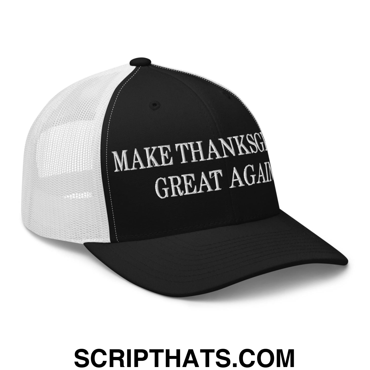 Make Thanksgiving Great Again Embroidered Mesh Trucker Hat Black White