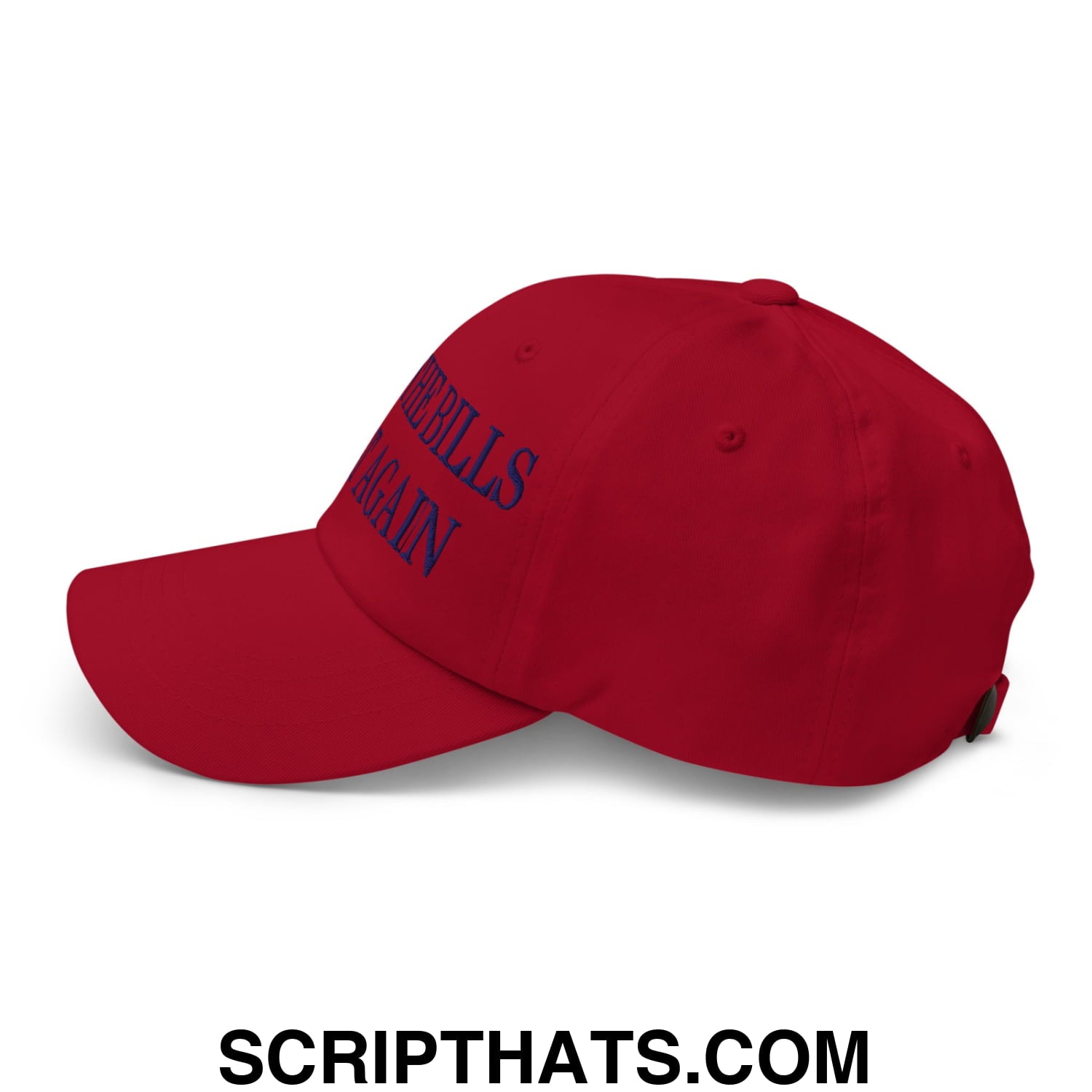 Make the bills great again embroidered unstructured dad hat in red with dark blue make america great again script