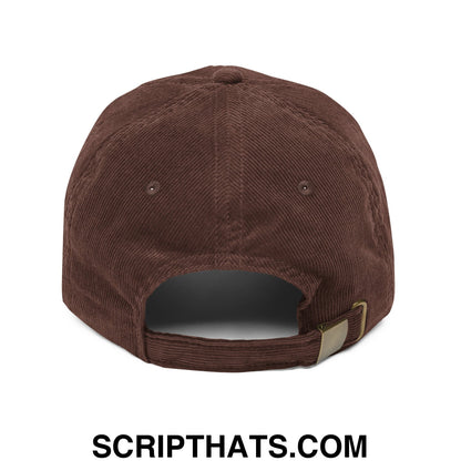 Brown corduroy make the browns great again dad hat showing adjustable strap with brass-colored buckle
