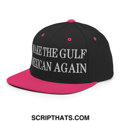 Make The Gulf Mexican Again Embroidered Flat Brim Bill Snapback Hat Black Neon Pink