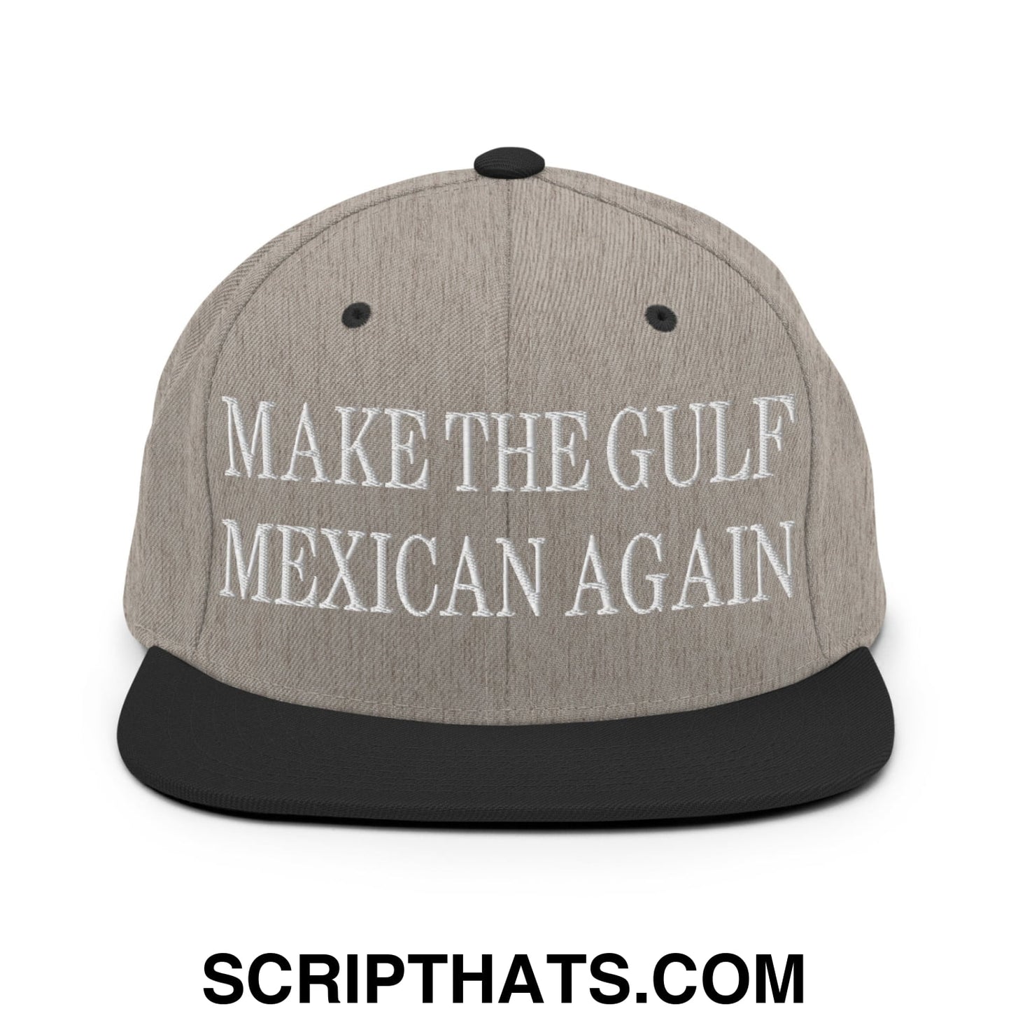 Make The Gulf Mexican Again Embroidered Flat Brim Bill Snapback Hat Heather Black