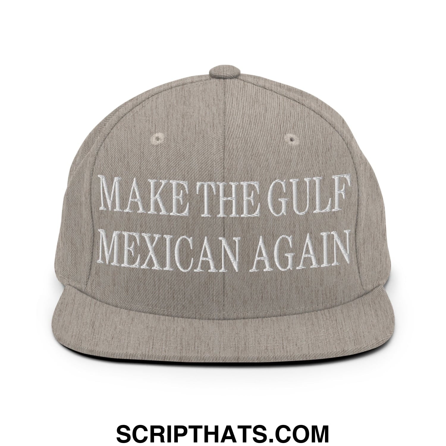 Make The Gulf Mexican Again Embroidered Flat Brim Bill Snapback Hat Heather Grey