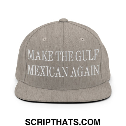 Make The Gulf Mexican Again Embroidered Flat Brim Bill Snapback Hat Heather Grey