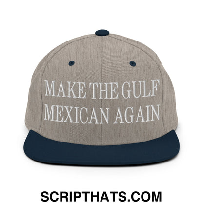 Make The Gulf Mexican Again Embroidered Flat Brim Bill Snapback Hat Heather Grey Navy